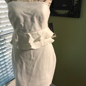 Lulu's Strapless White Dress with Ruffle Detail